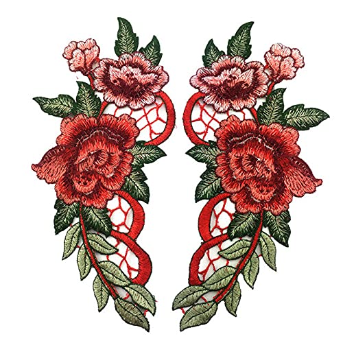 Stick Patches, Nähen auf Patches, 2 Teile/satz Rose Blume Stickerei Spitze Patches Kleidung Aufkleber Blume Stickerei Applikation Spitze Dekoration Rot von GETSTREE