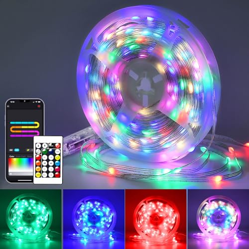 Bluetooth USB LED Lichterkette Außen, 15M 150LED RGB+IC Lichterkette Bunt Innen Led Lichterkette mit Timer, App-Steuerung, IP65 Wasserdicht LED String Lights für Weihnachten Party Hochzeit Deko von GEYUEYA Home