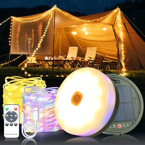 Camping Lichterkette Aufrollbar Solar 10M, 13 Modus Solar Aufrollbare Camping mit Led Lichterkette, IP65 Wasserdichte Lichterkette Camping Licht Aufrollbar Solar Camping Lampe für Camping, Wandern von GEYUEYA Home