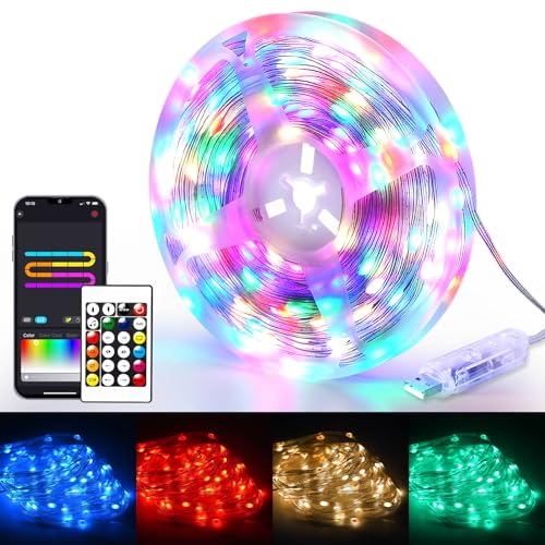 USB 10M Bunt Led Lichterkette Außen Innen, Bluetooth RGB 100 LED Mini Lichterkette Weihnachtsbaum mit Fernbedienung, App-Steuerung, IP65 Wasserdicht Led Kette für Weihnachten Party Hochzeit Deko von GEYUEYA Home