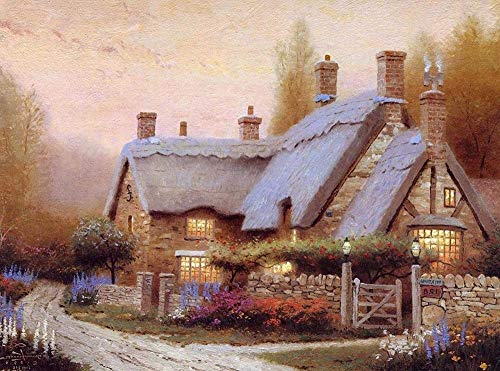 GEZHF 5D Diamant Gemälde nach Zahlen Kit Kincaid Cottage Gemälde Thomas Kinkade Haus Sommerfarbe Kristall Strass für Home Wall Decor Full Drill 30X40Cm von GEZHF