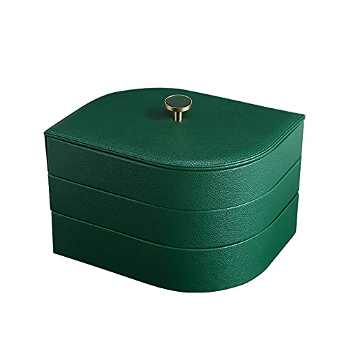 Luxuriöse Leder-Schmuck-Aufbewahrungsbox, 3-lagig, Damen-Schmuck-Organizer, Etui, Ohrringe, Ringe, Halsketten, Schatulle, Schmuckschatullen und Organizer (Farbe: Weiß) (Grün) von GFFFFFFJJJJJJJJJJJ