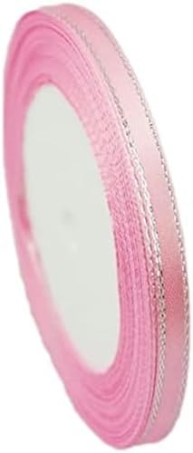 (25 Yards/Rolle) 6 mm Satinband mit silbernem Rand, Verpackungsband, Pink von GFFJHGGD