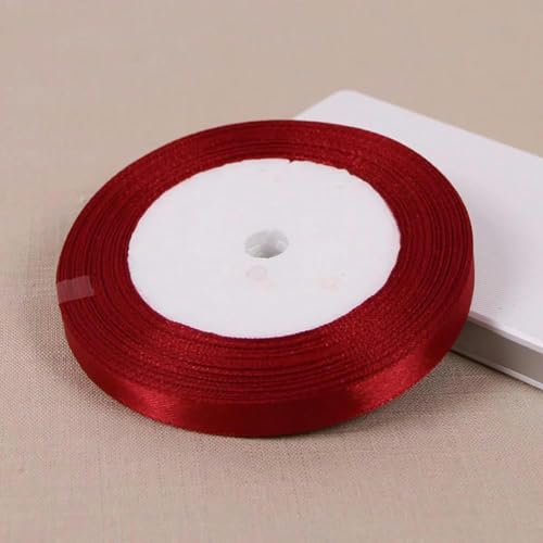 (25 Yards/Rolle) Weinrotes einseitiges Satinband, Geschenkverpackung, Weihnachten, Neujahr, Bekleidung, Nähen, Stoff, Geschenkband, 10 mm, Weinrot, Satinband von GFFJHGGD