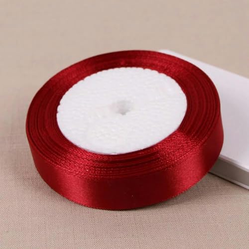 (25 Yards/Rolle) Weinrotes einseitiges Satinband, Geschenkverpackung, Weihnachten, Neujahr, Bekleidung, Nähen, Stoff, Geschenkband, 20 mm, Weinrot, Satinband von GFFJHGGD