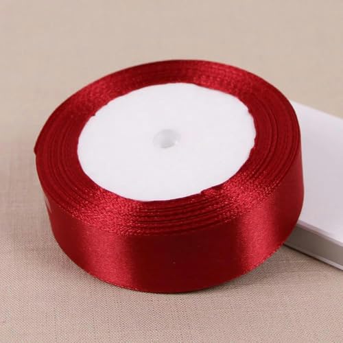 (25 Yards/Rolle) Weinrotes einseitiges Satinband, Geschenkverpackung, Weihnachten, Neujahr, Bekleidung, Nähen, Stoff, Geschenkband, 25 mm, Weinrot, Satinband von GFFJHGGD