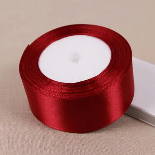 (25 Yards/Rolle) Weinrotes einseitiges Satinband, Geschenkverpackung, Weihnachten, Neujahr, Bekleidung, Nähen, Stoff, Geschenkband, 40 mm, Weinrot, Satinband von GFFJHGGD