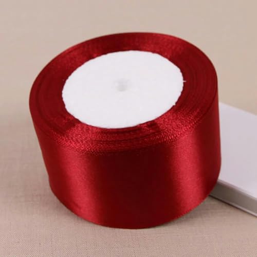 (25 Yards/Rolle) Weinrotes einseitiges Satinband, Geschenkverpackung, Weihnachten, Neujahr, Bekleidung, Nähen, Stoff, Geschenkband, 50 mm, Weinrot, Satinband von GFFJHGGD