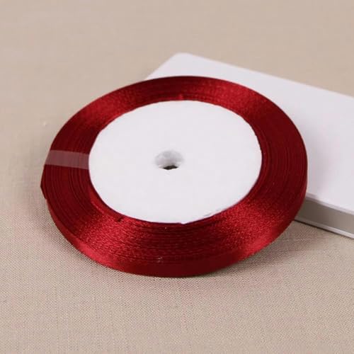 (25 Yards/Rolle) Weinrotes einseitiges Satinband, Geschenkverpackung, Weihnachten, Neujahr, Bekleidung, Nähen, Stoff, Geschenkband, 6 mm, Weinrot, Satinband von GFFJHGGD