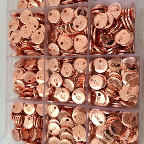 10 Stück doppelseitiger, runder Scheibenanhänger in Roségold, Alphabet, A-Z, Buchstabenanhänger, Charms, Initialen, Schmuck, 10 mm Perlen für Schmuck, Buchstabe E, Rosa von GFFJHGGD