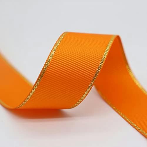 10 Yards Ripsband mit Glitzer und Goldrand, 10 mm/25 mm/38 mm, für Haarschleifen, Geschenkverpackungen, Weihnachtsdekoration, 668 Orange, 25 mm, 10 Yards von GFFJHGGD