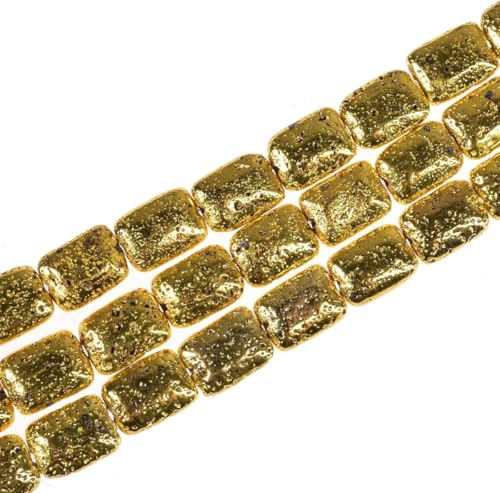 10 x 14 mm, 56 Stück, rechteckige Lavaperlen, Vulkangesteinsperlen, Lavaperlen zur Schmuckherstellung, DIY-Lavaperlen zum Basteln von Armbändern und Anhängern, Gold, 10 x 14 mm, 56 Stück von GFFJHGGD