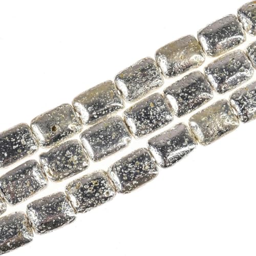 10 x 14 mm, 56 Stück, rechteckige Lavaperlen, Vulkangesteinsperlen, Lavaperlen zur Schmuckherstellung, DIY-Lavaperlen zum Basteln von Armbändern und Anhängern, Silber, 10 x 14 mm, 56 Stück von GFFJHGGD