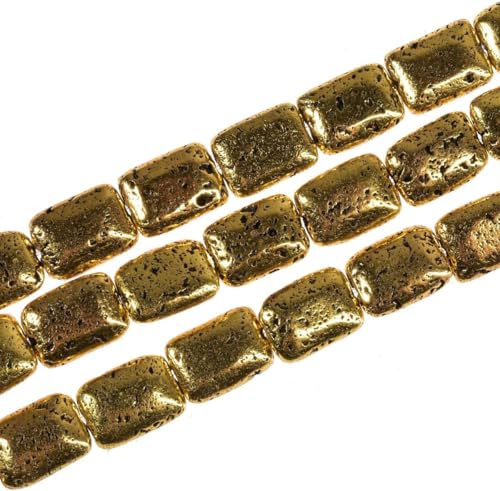 10 x 14 mm, 56 Stück, rechteckige Lavaperlen, Vulkangesteinsperlen, Lavaperlen zur Schmuckherstellung, DIY-Lavaperlen zum Basteln von Armbändern und Anhängern, antikes Gold, 10 x 14 mm, 56 Stück von GFFJHGGD