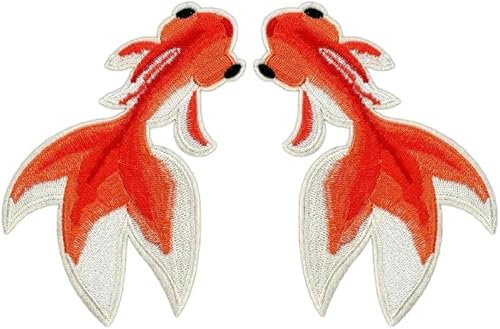 11–25 cm, 4-teiliges Set mit Stickereien zum Aufbügeln für Kleidung, Fisch-Rot, große Applikationen, Patches, Stickereien für Kleidung und Jacken, Set 1, 11 x 7 cm, 4-teilig von GFFJHGGD