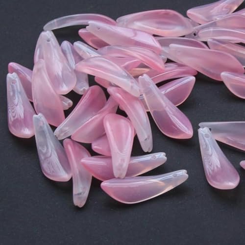 20 Stück Blattblütenform 9 x 25 mm handgefertigte lose Anhängerperlen aus Lampwork-Glas zur Schmuckherstellung, DIY-Bastelzubehör-Pfirsichrosa-9 x 25 mm, 20 Stück von GFFJHGGD