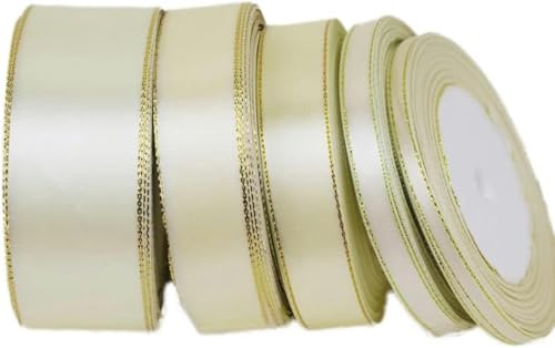 25 Yards/Rolle Beigefarbenes Satinband mit Goldrand, Großhandel, handgefertigte DIY-Geschenk-Weihnachtsbänder (6/10/20/25/40 mm)-Beige-6 mm, 25 Yards von GFFJHGGD