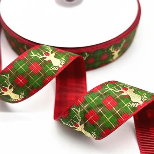 3 Rollen, 3 Yards, 25 mm, vergoldetes Weihnachts-Ripsband für Weihnachtsdekoration, DIY, Nähen, Handarbeit, 17 von GFFJHGGD