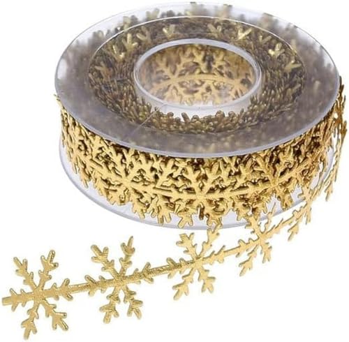 3 Rollen 1 Yard Kunstleder Schneeflockenband Spitze Weihnachtsdekoration Ultraschall geprägtes Band-Gold von GFFJHGGD