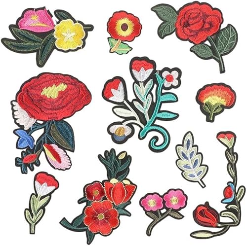 4–10 cm, 10/20 Stück, rote Rose, kleine Stickflicken zum Aufbügeln auf Kleidung, Applikationen, Patches, Abzeichen, Stickflicken für Stoff, Jeans, 10 Stück/Set von GFFJHGGD