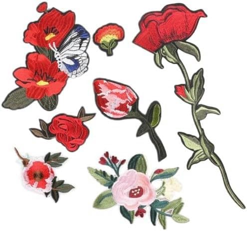 4–28 cm, 7/14-teilig, rote Rose, kleine und große Stickflecken zum Aufbügeln auf Kleidung, Applikationen, Patches, Abzeichen, Stickflecken für Stoff, 14-teilig/Set von GFFJHGGD