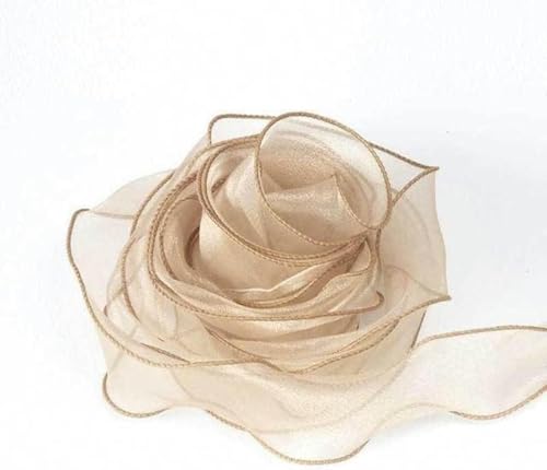 4 cm Chiffonband mit Draht, transparente Organza-Satinbänder für Weihnachtsgeschenkverpackungen, Schleifenkränze, DIY-Bastelarbeiten, A Khaki, 4 cm x 2,2 m von GFFJHGGD