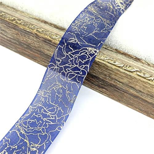 5 Yards 25 mm Organzabänder mit Prägedruck zum Verpacken von Blumengeschenken, DIY-Dekoration-Marineblau-5 Yards 25 mm von GFFJHGGD