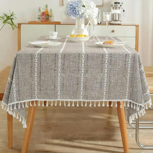 60~300cm Tischdecken aus Baumwollleinen, knitterfreie, lichtechte Jacquard-Tischdecke mit Quasten, rechteckige Tischdecke für drinnen und draußen, 1 Stück, Farbe 5, 90 x 90 cm von GFFJHGGD