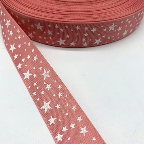 Rollen 5 Yards 15–38 mm Ripsband aus Satin mit bedrucktem Stern für Weihnachtsfeier-Dekorationen, DIY-Schleifen, Bastelbänder, Zubehör-08–38 mm (5 Yards) von GFFJHGGD