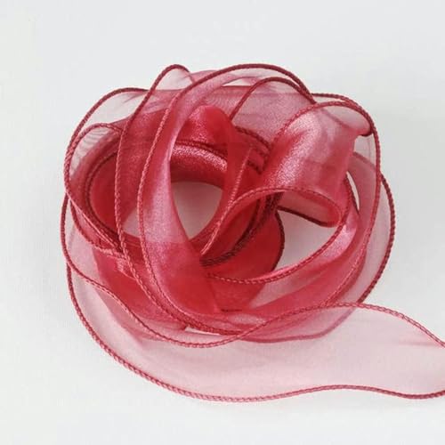 cm Chiffonband mit Draht, transparente Organza-Satinbänder für Weihnachtsgeschenkverpackungen, Schleifenkränze, DIY-Bastelarbeiten, A Weinrot, 4 cm x 2,2 m von GFFJHGGD