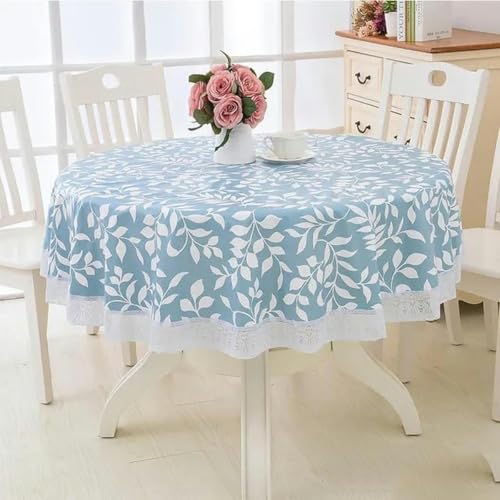 wasserdichte, runde PVC-Tischdecke, Elegantes Blumendesign, für Essen und Partys zu Hause, ölbeständige, dekorative Küchentischdecke-Blau-180cm von GFFJHGGD