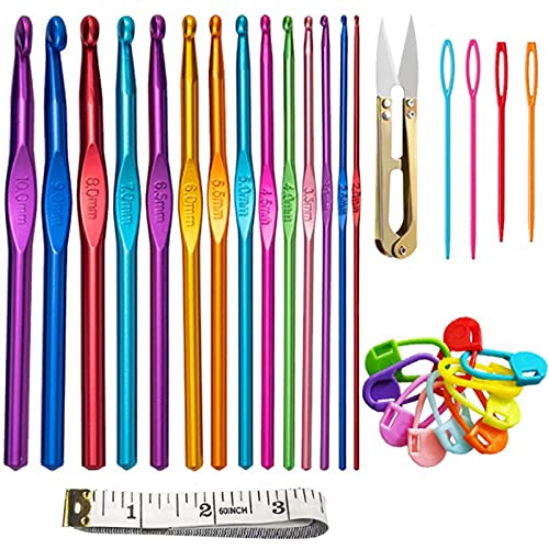 Crochet Set Beginner Stricknadeln Bunt Aluminium Bunten Strick Markierer Stricken Werkzeuge Zubehör Bunte Häkeln Kit Ergonomische Häkelnadeln Set für Anfänger Stricken Handwerk Farbmischung 28 Stück von GFJFG