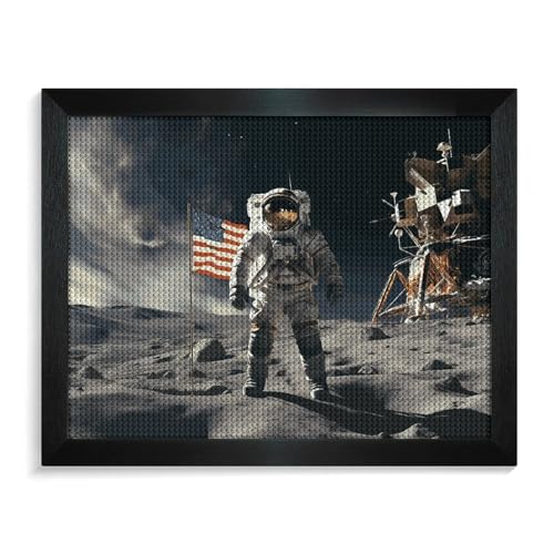 Astronaut Landing on The Moon Diamond Painting Kits for Adults Full Drill Diamond Dots Paintings with Frame Round 5D Paint with Diamonds Pictures Art Painting Kits DIY Crafts for Home Decor 50.0 cm X von GFLFMXZW