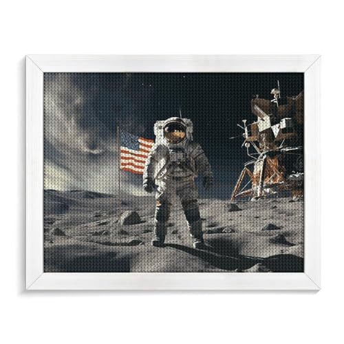 Astronaut Landing on The Moon Diamond Painting Kits for Adults Full Drill Diamond Dots Paintings with Frame Round 5D Paint with Diamonds Pictures Art Painting Kits DIY Crafts for Home Decor 50.0 cm X von GFLFMXZW