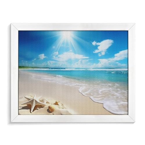 Bright Sunshine Summer Beach Diamond Painting Kits for Adults Full Drill Diamond Dots Paintings with Frame Round 5D Paint with Diamonds Pictures Art Painting Kits DIY Crafts for Home Decor 50.0 cm X von GFLFMXZW