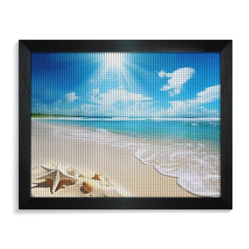 Bright Sunshine Summer Beach Diamond Painting Kits for Adults Full Drill Diamond Dots Paintings with Frame Round 5D Paint with Diamonds Pictures Art Painting Kits DIY Crafts for Home Decor 50.0 cm X von GFLFMXZW