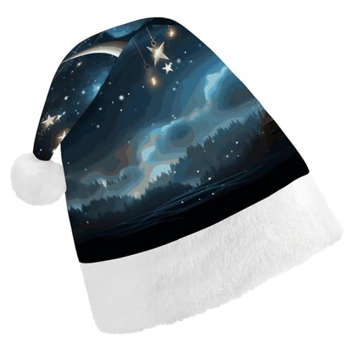 GFLFMXZW Nightsky Weihnachtsmütze zum Aufhängen, Mond und Sterne, für Erwachsene, Plüsch, Weihnachtsmannmütze, Urlaub, Unisex, Weihnachtsmütze für Neujahr, Party, Kopfbedeckung von GFLFMXZW