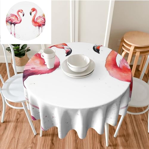 GFLFMXZW Runde Tischdecke, 152,4 cm, Aquarell, Flamingos, waschbar, knitterfrei, Tischdecken für Küchentisch, dekorativer Stoff, wasserdichte Tischdecken für Camping, Picknick von GFLFMXZW