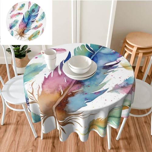 GFLFMXZW Runde Tischdecke, 152,4 cm, Aquarell-Feder-Tischdecke, waschbar, knitterfrei, Tischdecken für Küchentisch, dekorativer Stoff, wasserdichte Tischdecken für Camping, Picknick von GFLFMXZW