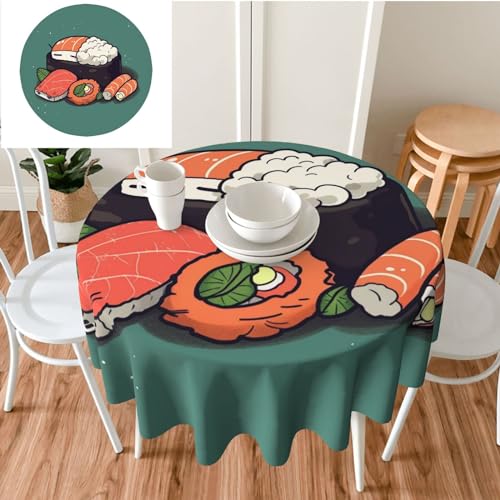 GFLFMXZW Runde Tischdecke, 152,4 cm, Sushi-Tischdecke, waschbar, knitterfrei, Tischdecken für Küchentisch, dekorativer Stoff, wasserdichte Tischdecken für Camping, Picknick von GFLFMXZW