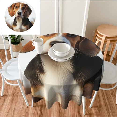 GFLFMXZW Runde Tischdecke, 152,4 cm, niedlicher Beagle-Hund, waschbar, knitterfrei, Tischdecken für Küchentisch, dekorativer Stoff, wasserdichte Tischdecken für Camping, Picknick von GFLFMXZW