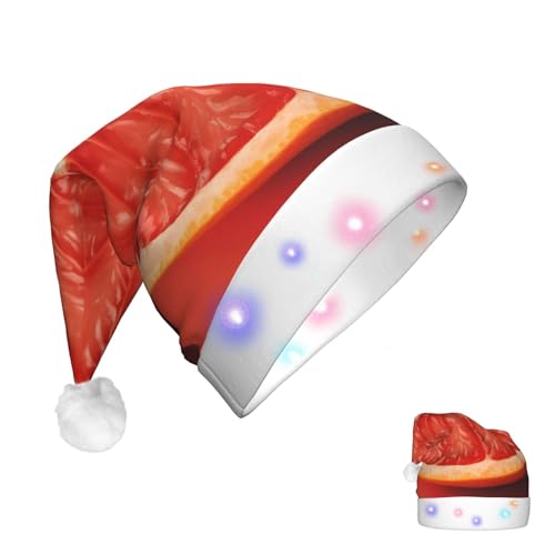 GFLFMXZW Weihnachtsmützen für Erwachsene, beleuchtete Plüsch-Weihnachtsmannmütze, reife Grapefruit-Scheibe, Weihnachtsmützen mit LED-Lichtern von GFLFMXZW