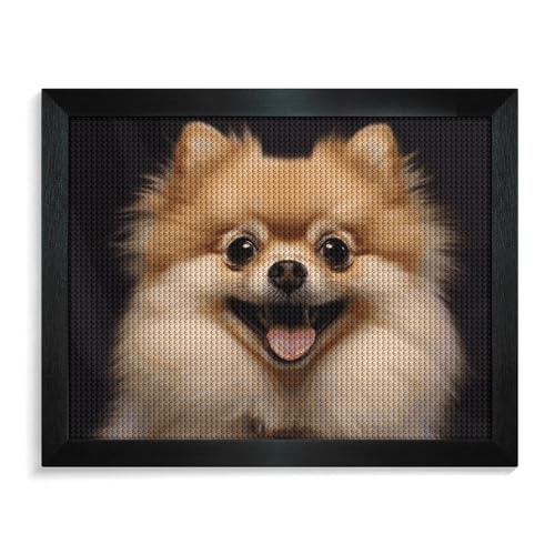 Happy Kurzhaarige Pomeranian Diamond Painting Kits für Erwachsene, Vollbohrer, Diamant-Punkte, Gemälde mit Rahmen, runde 5D-Farbe mit Diamanten, Bilder, Kunstmalerei-Kits, DIY Handwerk für von GFLFMXZW