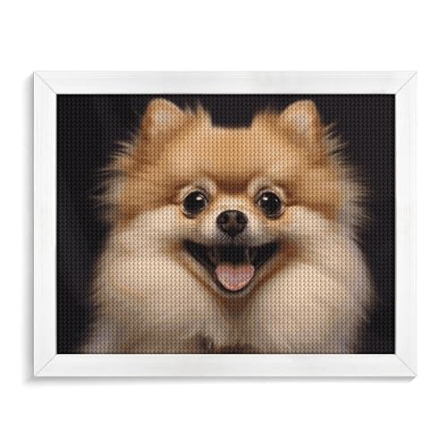 Happy Kurzhaarige Pomeranian Diamond Painting Kits für Erwachsene, Vollbohrer, Diamant-Punkte, Gemälde mit Rahmen, runde 5D-Farbe mit Diamanten, Bilder, Kunstmalerei-Kits, DIY Handwerk für von GFLFMXZW