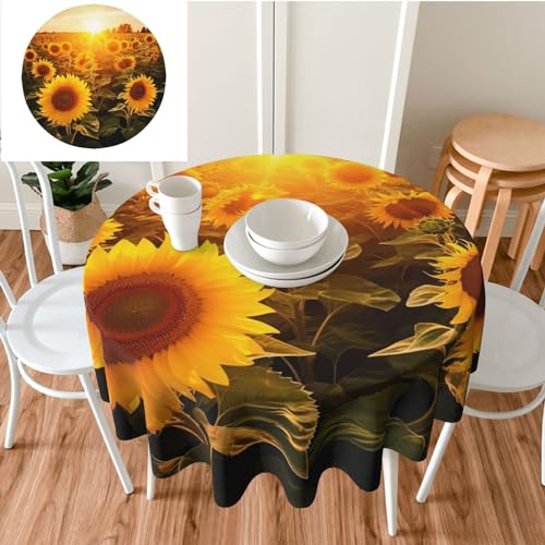 Runde Tischdecke, 152,4 cm, Sonnenschein, Sonnenblume, Feld-Tischdecke, waschbar, knitterfrei, Tischdecken für Küchentisch, dekorativer Stoff, wasserdichte Tischdecken für Camping, Picknick von GFLFMXZW