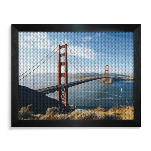 San Francisco Golden Gate Bridge Diamond Painting Kits für Erwachsene, Vollbohrer, Diamant-Punkte, Gemälde mit Rahmen, runde 5D-Farbe mit Diamanten, Bilder, Kunstmalerei-Kits, DIY-Handwerk für von GFLFMXZW