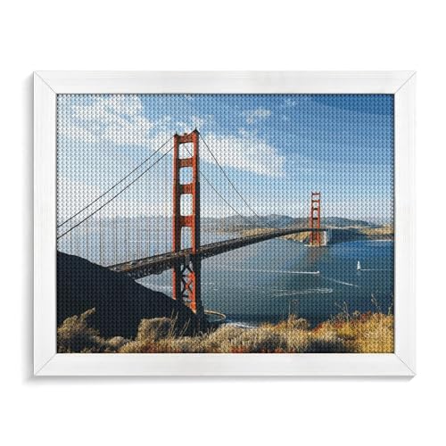 San Francisco Golden Gate Bridge Diamond Painting Kits für Erwachsene, Vollbohrer, Diamant-Punkte, Gemälde mit Rahmen, runde 5D-Farbe mit Diamanten, Bilder, Kunstmalerei-Kits, DIY-Handwerk für von GFLFMXZW