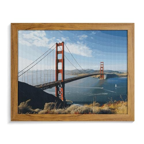 San Francisco Golden Gate Bridge Diamond Painting Kits für Erwachsene, Vollbohrer, Diamant-Punkte, Gemälde mit Rahmen, runde 5D-Farbe mit Diamanten, Bilder, Kunstmalerei-Kits, DIY-Handwerk für von GFLFMXZW