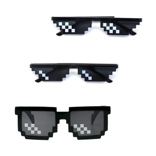 GFTCGK 3 Stück Coole Sonnenbrille, Pixel Brille, Party Brille, Pixel Sonnenbrille, Lustige Brillen, Mosaik Brillen,Foto Requisiten Fasching Brillen für Männer Frauen von GFTCGK