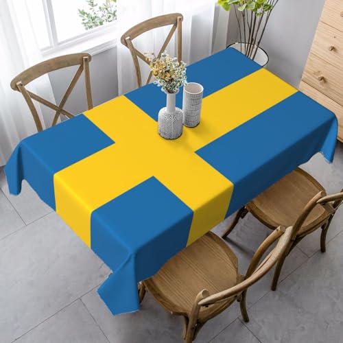 GFXEDSAH Tischdecke mit schwedischer Flagge, Bauernhaus-Tischdecke, Party-Tischdecke, für Thanksgiving, Weihnachten und Party-Dekoration von GFXEDSAH